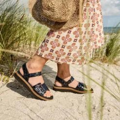 New Feet damesandal - Sort kroko