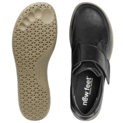 New Feet damesko med velcro - Sort læder